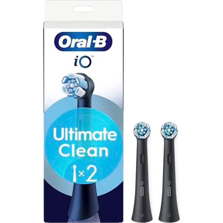 Oral-B iO Ultimate Clean Bürstenköpfe, CrissCross-Borsten zur effektiven Plaque-Entfernung, 2 Stück, Schwarz – Bild 1