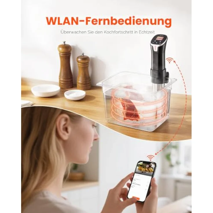 VEVOR Sous-Vide Stick, 1100 W Präzisionsgarer mit WLAN, 10 voreingestellten Rezepten, LCD-Touchscreen und App-Steuerung – Bild 2