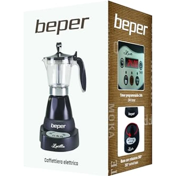 Beper Lucilla Kaffeemaschine aus Aluminium für 3 Tassen, programmierbar, Timer programmierbar bis 24 Stunden zuvor, heißer Kaffee für 30 Minuten - Schwarz – Bild 10