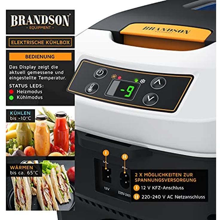 Brandson Kühlbox elektrisch 10L, 230 V und 12 V, kühlt bis 20°C unter Umgebungstemperatur, heizt bis 65°C, Cool Grey – Bild 3