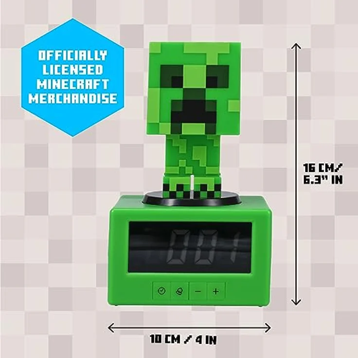 Paladone Minecraft Creeper Wecker, digitaler Wecker mit Nachtlicht und Musik, 16 cm, batteriebetrieben, offiziell lizenziertes Gaming-Zubehör – Bild 3