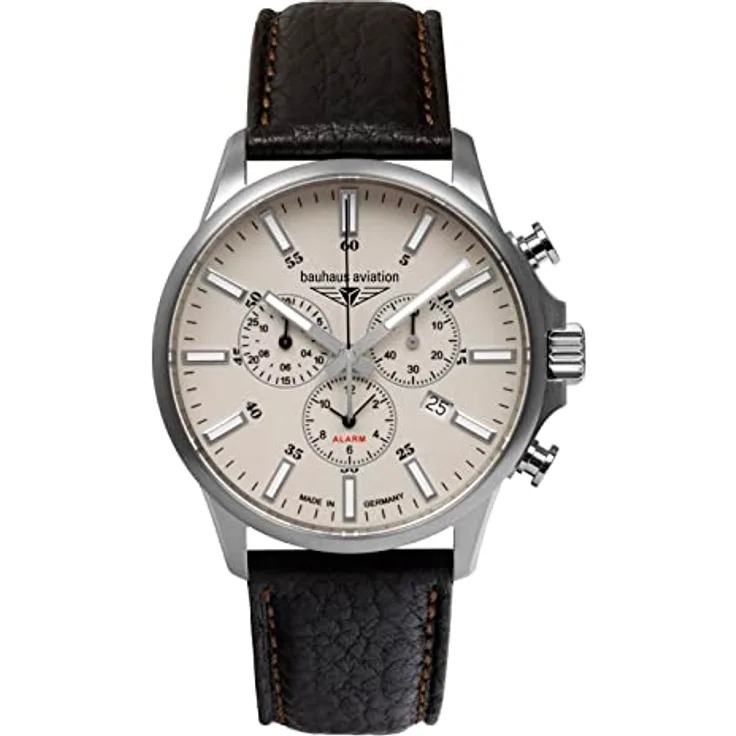 Bauhaus Fliegeruhr für Herren Titan/Dunkelbraun 2880-5, Swiss Made Quarz Chronograph mit Saphirglas