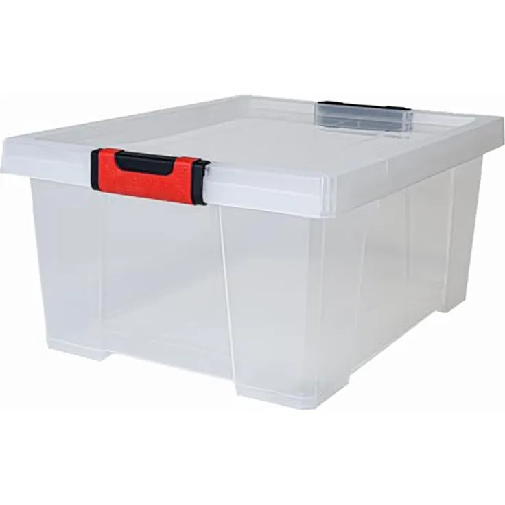 EDA Aufbewahrungsbox Clipstock 30 l mit Deckel, transparent, ineinander steckbar, stapelbar, lebensmittelecht, Soft-Touch-Griffe, 49,4 x 38,8 x H 23 cm