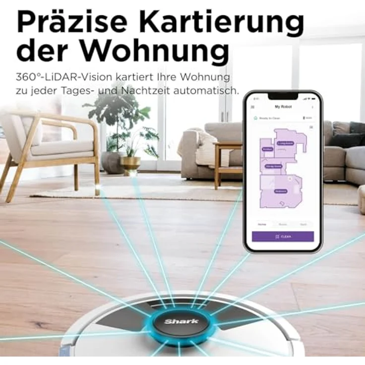 Shark Matrix Plus 2-in-1 Wisch- & Saugroboter mit LiDAR Home Mapping, selbstentleerend, für Teppiche & Hartböden, Anti-Allergen, selbstaufladend, Weiß RV2620WAEUWH – Bild 5