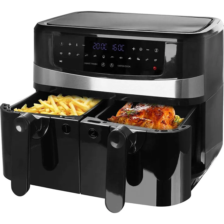 Emerio Heißluftfritteuse AF-126672.4 XXL Doppel Heißluft-Fritteuse 2 x 4,5 L, 1750 W - Smarte Doppel-Fritteuse mit 9 L Gesamtvolumen, 12 Automatik-Programmen, und SMART FINISH Funktion - Preisvergleich