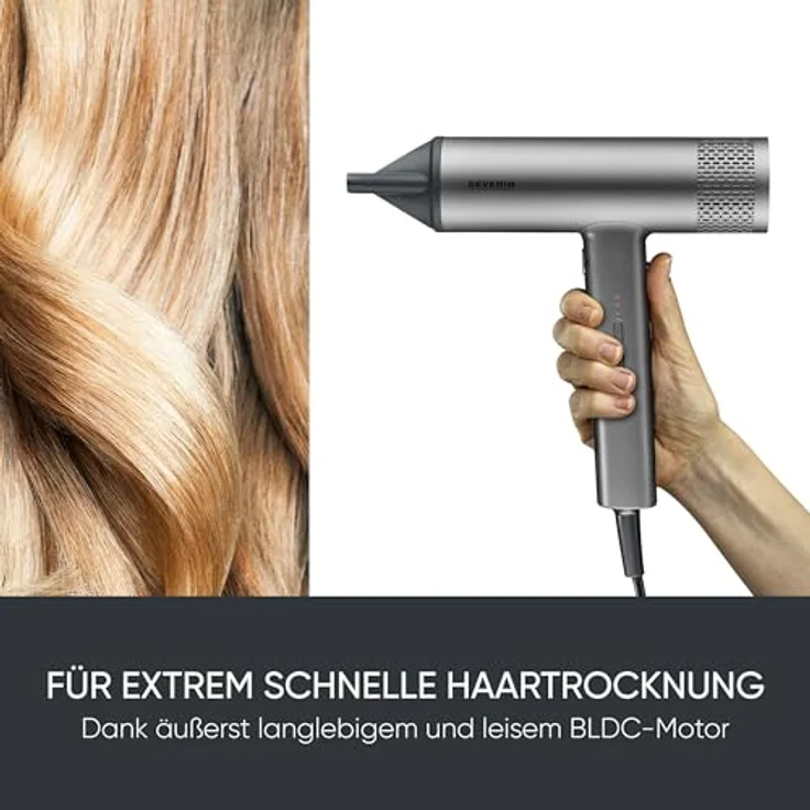 SEVERIN Haartrockner S-Style "Speed Pro", BLDC-Motor, Ionic-Technologie, inkl. Diffusor und Konzentrator, 2.000 W, anthrazit – Bild 2