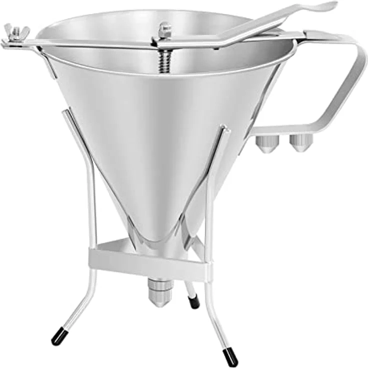 Royal Catering RCOF-2 Fülltrichter Edelstahl, 2 L Likörtrichter mit verschließbarem Auslauf, 3 Füllspitzen Ø 4/5/6 mm, inkl. Ablageständer – Bild 2