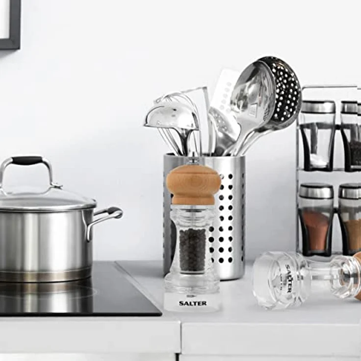 Salz- und Pfeffermühlen-Set, Küchenmühle aus Buchenholz, Keramikmühle für Härtere, Schärfere Mahlung, ideal für HIMALAYA-Salz und Pfeffer, Verstellbare Mühlen Fein- Grob Dispenser – Bild 10
