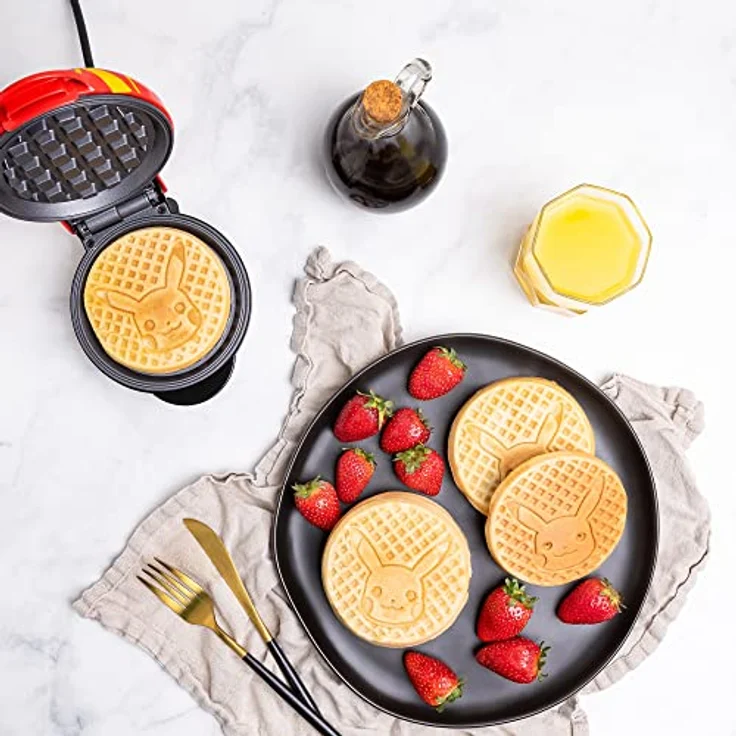 Mad Monkey Pokémon Mini-Waffeleisen Pikachu, offiziell lizenziert mit Thermostat für gleichmäßige Bräunung und Dual-Leuchte – Bild 2