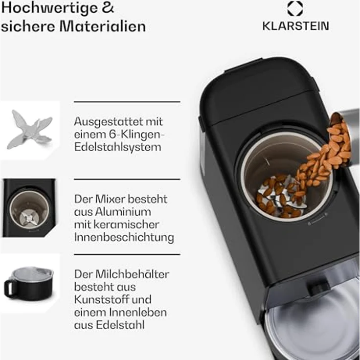 Klarstein Marcia Touch Nussdrink- und Haferdrinkmaschine, 1200W, 12 Programme, Selbstreinigung, 1,2L Edelstahl, LCD-Touch – Bild 4