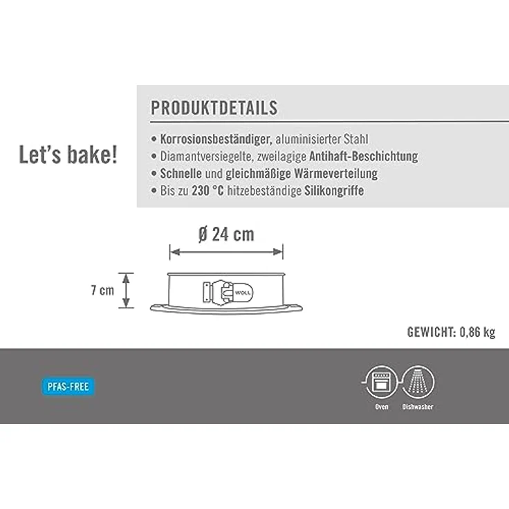 Woll Bakeware Springform Ø 24 cm, mit auslaufsicherem Boden, Schnellverriegelung und hitzebeständigen Silikongriffen bis 230°C, PFAS-frei, zweilagige Antihaftbeschichtung, aluminisierter Stahl – Bild 5