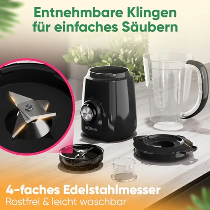 Bomann® UM 6091 CB Standmixer 500W, 1,5L BPA-freier Mixer mit Edelstahlmesser, Ice-Crush Funktion, 4 Geschwindigkeitsstufen und Nachfüllöffnung – Bild 6