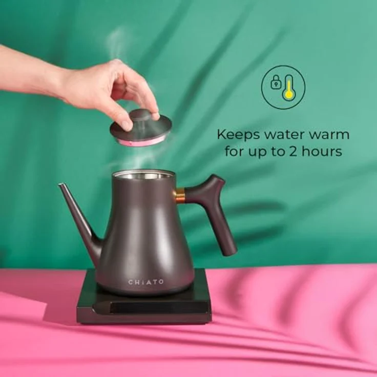 CHiATO flowPLAY Classic, Elektrischer Wasserkocher mit 0.6 l Fassungsvermögen, Temperaturregelung bis 100 °C, Schwarz – Bild 4