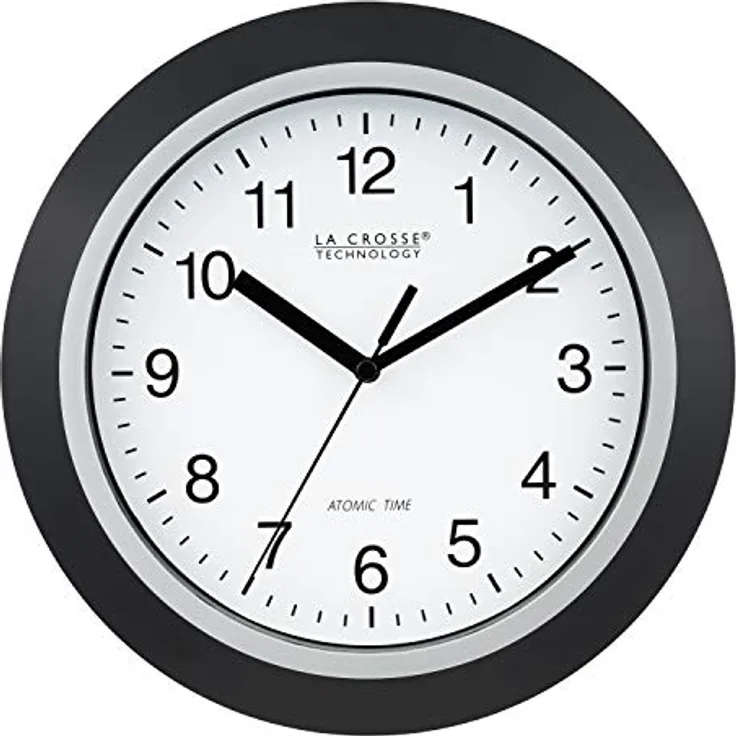 La Crosse Technology WT-3102B WWVB Wanduhr mit automatischer DST-Reset, 25,4 cm, Schwarz/silberfarben