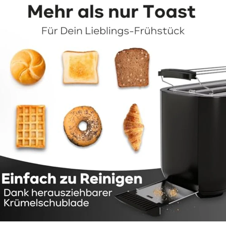Clatronic Toaster 4 Scheiben TA 3802 schwarz | Toaster mit Brötchenaufsatz & Langschlitz | Auftau-/Aufwärm-/Schnellstoppfunktion - Preisvergleich – Bild 5