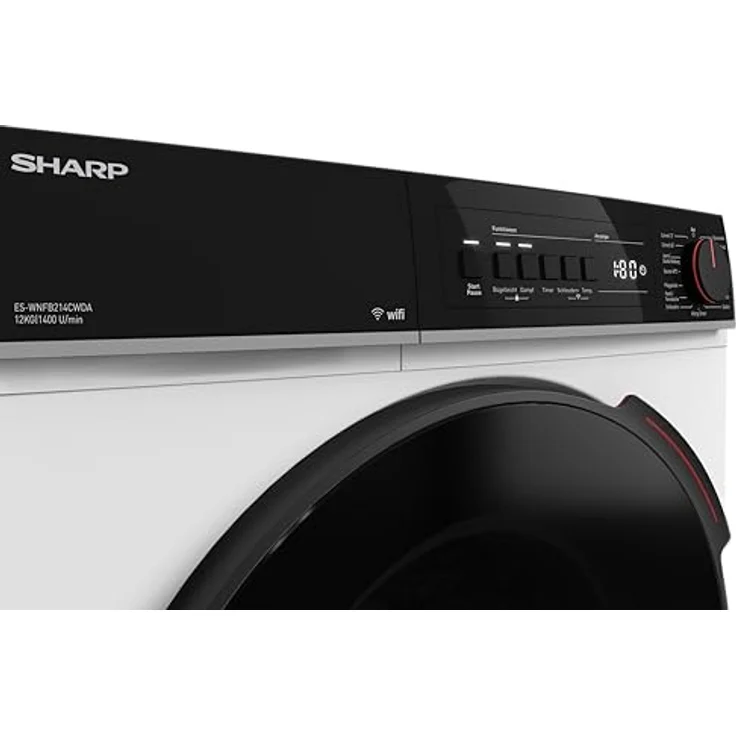Sharp ES-WNFB214CWDA-DE Waschmaschine, 12 kg, Energieklasse A, 1400 U/min, Inverter Motor, WiFi App-Steuerung, Dampf-Funktion, AquaStop, Weiß – Bild 4