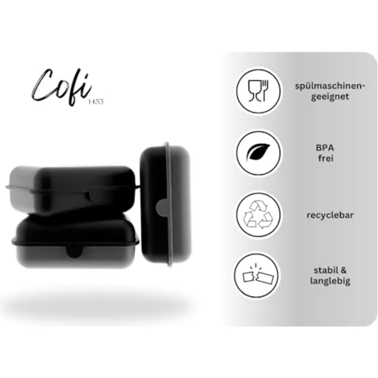 COFI Brotdosen 3er-Set, Lunchbox/Frühstücksbox, BPA-frei, spülmaschinenfest, stapelbar, 1600 ml, Schwarz-Grau – Bild 3