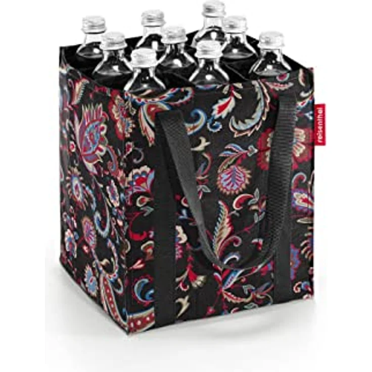 reisenthel bottlebag paisley black, 9 Fächer für 0,75 Liter Flaschen, robustes Material aus 50% recycelten PET-Flaschen, wasserabweisend, mit Tragegurten – Bild 1