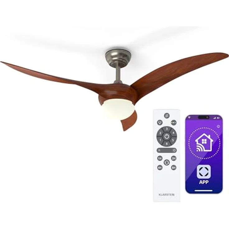 Klarstein Monteverde Deckenventilator mit Beleuchtung und Fernbedienung, Smart App-Steuerung, dimmbares Licht, 6 Geschwindigkeiten, Sommer- & Wintermodus, 132cm, Walnuss – Bild 1