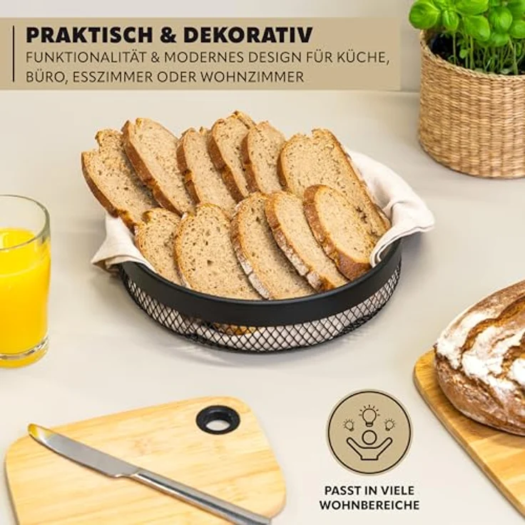 eluno Obstkorb - Brotkorb 2er Set, Moderne runde Obstschalen aus schwarzem Metall, Luftzirkulation für längere Frische – Bild 5