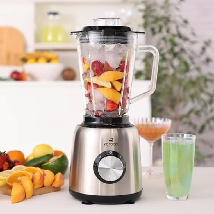 Karaca Inox 1,5 L Glasbehälter Smoothie Blender, Edelstahl-Standmixer mit leistungsstarkem Motor und Edelstahlklingen – Bild 1