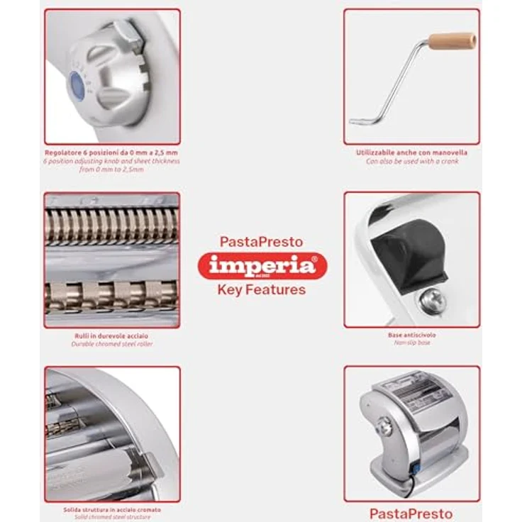 Imperia Pastapresto, Elektrische Nudelmaschine aus Stahl mit 220V-Motor, für Lasagne, Tagliolini und Fettuccine, 100% Made in Italy – Bild 5