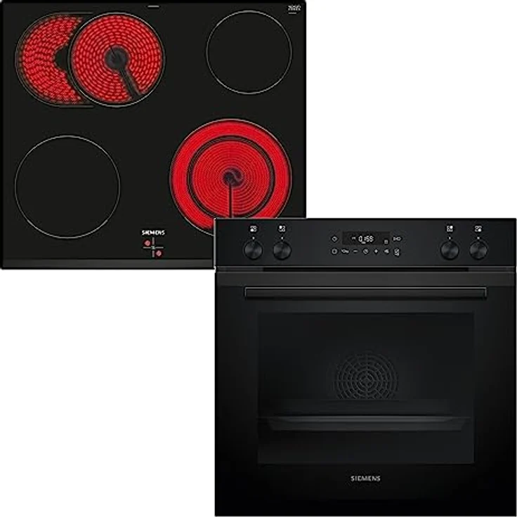 Siemens PQ211KAAB Einbau-Herd-Set iQ300, Integrierbare Herd-Kochfeld-Kombination 60 cm breit, Schnellaufheizung, activeClean, 3D Heißluft, Bräterzone, Schwarz – Bild 1