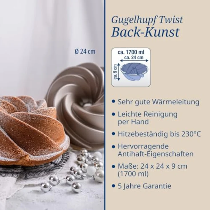 Dr. Oetker Back-Kunst Twist Gugelhupf- Back- Form Durchmesser 22cm (2552) Aluguss – Bild 4