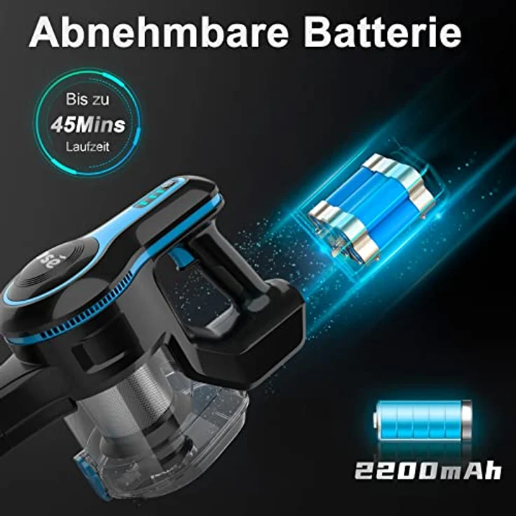 INSE N5 Akku Staubsauger 20KPa, 6-in-1 Staubsauger Kabellos Beutellos, bis zu 45 Min Laufzeit, 1,2 l große Staubbehälter, Herausnehmbarer Akku, Kabelloser Staubsauger für Tierhaare, Teppich, Auto – Bild 3