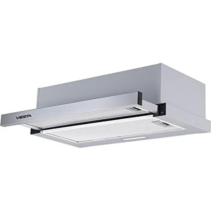 VIESTA® Dunstabzugshaube VDE6065SR, 60 cm Flachschirmhaube aus Edelstahl, ausziehbar, Abluft/Umluft, 333,8 m³/h, 59–64 dB