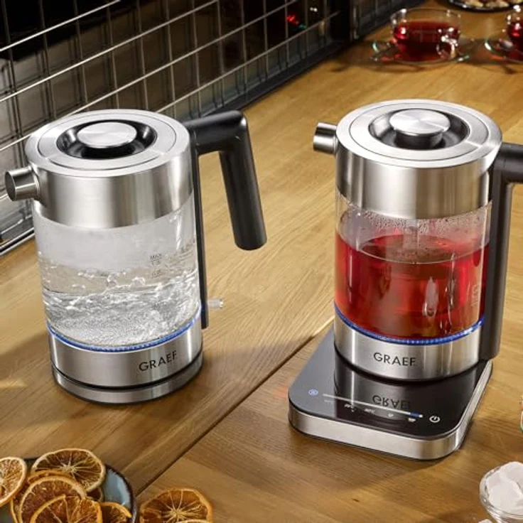 Graef WK 350 Wasserkocher, 2000 Watt, 1 Liter, Kalkfilter, Warmhaltefunktion, Temperatureinstellung, schwarz, transparent – Bild 2