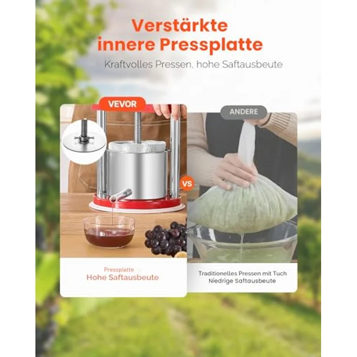 VEVOR Obstweinpresse Apfelmühle (1,65 L) mit 2 Edelstahlfässern, manueller Entsafter und robustem Design für gesunden Saft – Bild 2