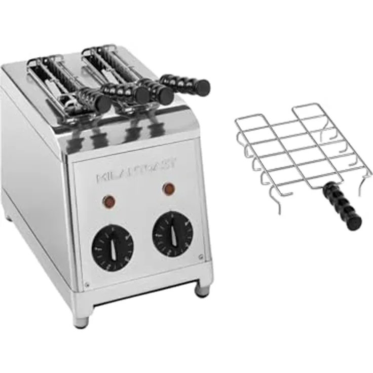Milan Toast Milantoast 2-er Toaster mit Zangen und Brötchenaufsatz (Edelstahl/Gebürstetes Metall) - Vorteilsset für das perfekte Frühstück