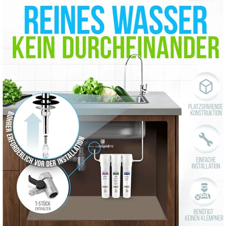 GEYSER GEYSER SMART Untertisch Wasserfiltersystem mit 3-Stufen Kartuschen, ARAGON + CATALON, Wasserfilter für Trinkwasser, Set mit Edelstahlwasserhahn, bis zu 12 Monate Nutzung – Bild 6