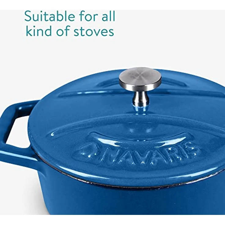 Navaris Mini Cocotte Set - 4x Gusseisen Mini Topf Blau - Ofenfest bis 260°C - Optimale Wärme Distribution - Mini Auflaufform mit Deckel - Kleine Dessert Töpfe – Bild 4