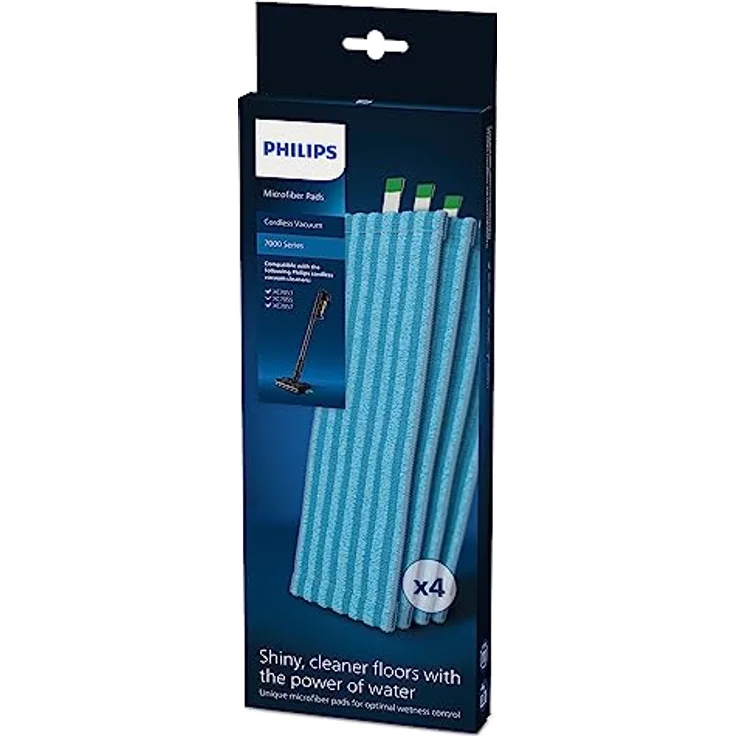 Philips Original Cordless Vacuum 7000 Series Microfiber Pads, Glänzende, 4 waschbare und wiederverwendbare Mikrofaser-Pads, für: XC7053, XC7055, XC7057 (XV1670/02)