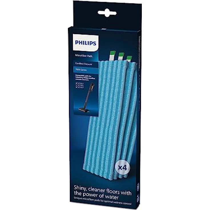 Philips Original Cordless Vacuum 7000 Series Microfiber Pads, Glänzende, 4 waschbare und wiederverwendbare Mikrofaser-Pads, für: XC7053, XC7055, XC7057 (XV1670/02) – Bild 1
