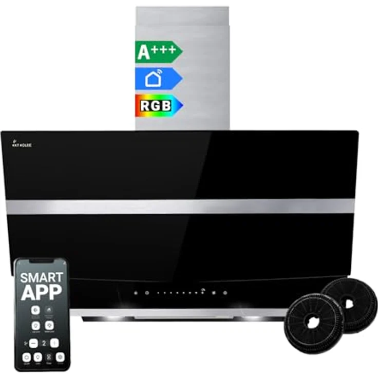 KKT KOLBE HERMES8005SM Dunstabzugshaube 80 cm A+++ Edelstahl schwarzes Glas WLAN RGBW-LED SensorTouch – Bild 1