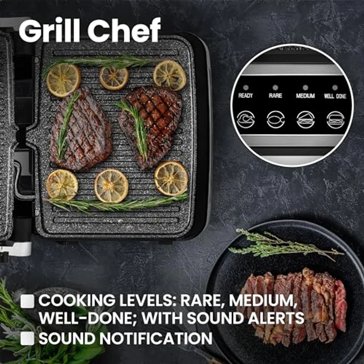 Zeegma Grill Chef Elektrischer Kontaktgrill und Sandwichtoaster 2100W, Herausnehmbare Heizplatten, 2in1, 180 ° Klappbar, ILAG-Antihaftbeschichtung, Tropfschale, Akustische Benachrichtigungen (SILVER) – Bild 3