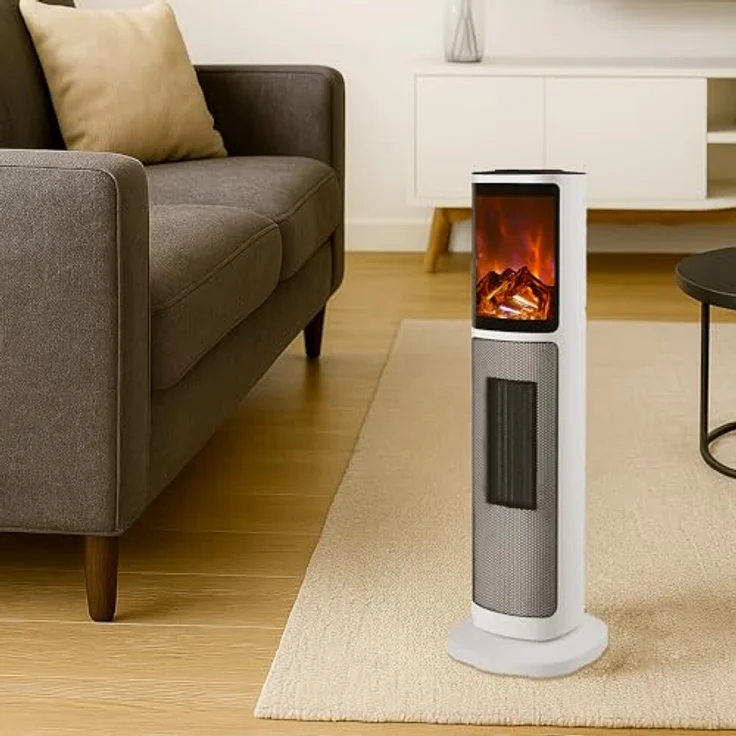 Sannover Elektro-Heizlüfter Lizeo 2000 W, Weiß, mit 2 Leistungsstufen, einstellbarem Thermostat und Flammeneffekt – Bild 3
