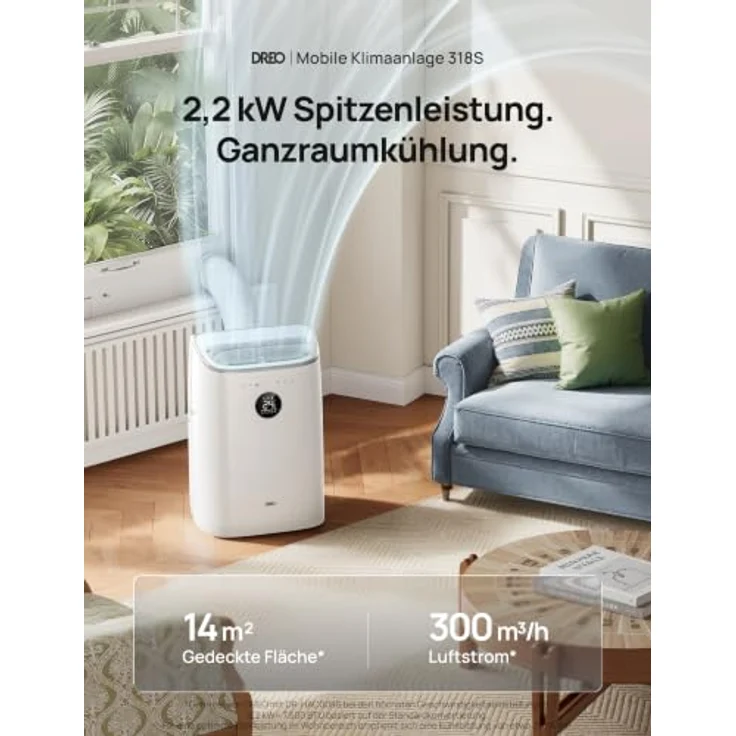 DREO AC318S, Mobiles Klimagerät 7.500 BTU, 3-in-1 Kühlen/Ventilieren/Entfeuchten, App-/Sprachsteuerung, drainagefrei, inkl. Fenster-Set – Bild 2