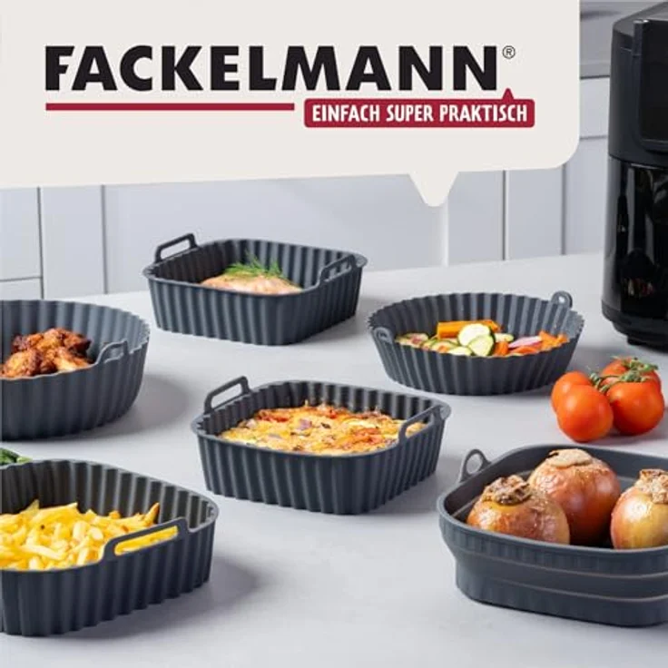 Fackelmann Silikonform für Heißluftfritteuse, 21 cm, eckig, aschgrau, antihaftbeschichtet, spülmaschinengeeignet – Bild 9