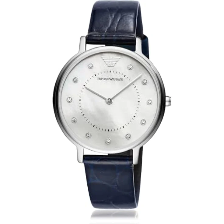 Emporio Armani Damen Uhr AR11095, 32mm Silbernes Edelstahlgehäuse mit Blauem Lederband – Bild 3