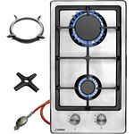 Phönix Domino-ST Gaskochfeld Edelstahl Gaskocher 2 flammig, Guss Wok-Aufsatz + Gasherdkreuz