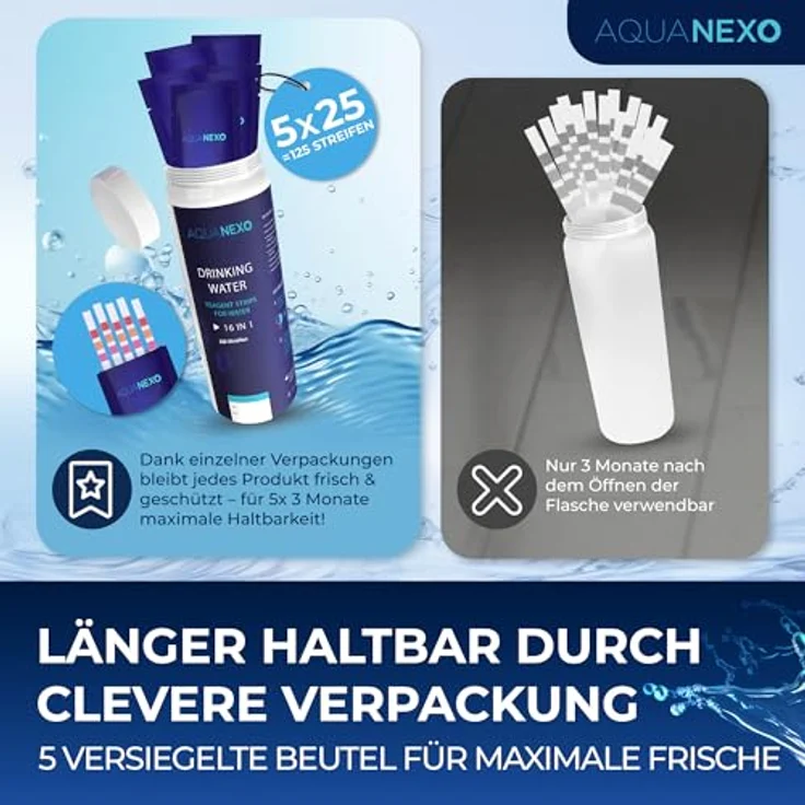 Aquanexo 125 Wassertester Trinkwasser Teststreifen 16-in-1 Trinkwassertest pH Wasserhärte – Bild 5