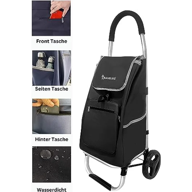 56 L Einkauf Trolley Einkaufswagen Shopping Trolley Tasche Aluminium Stabil Schwarz – Bild 4