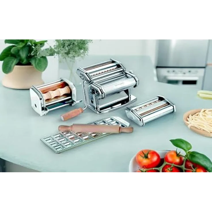 Imperia La Fabbrica Della Pasta Classica, Pastamaschine aus verchromtem Stahl, 9-teilig, Silber/Braun mit verschiedenen Aufsätzen für frische Nudelgerichte – Bild 7