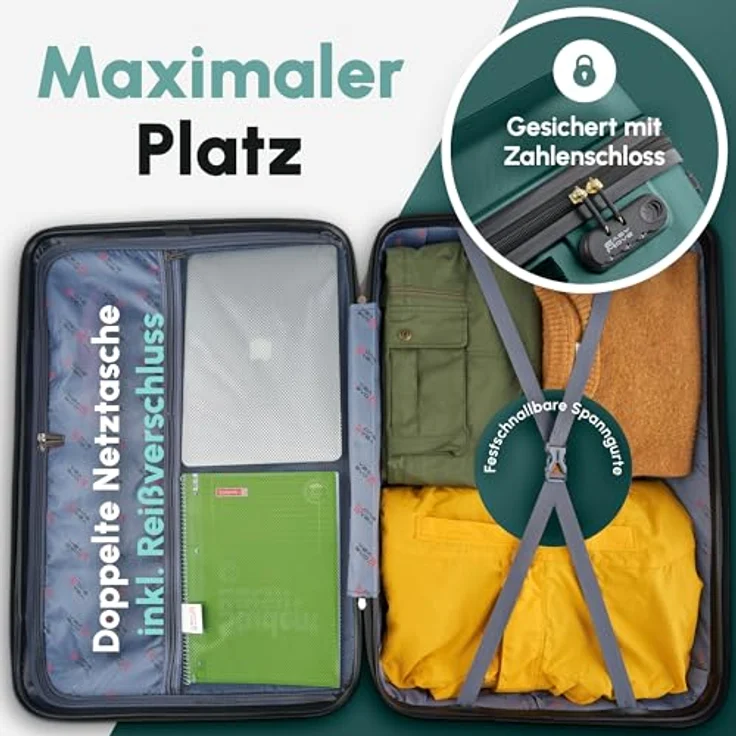 Easy Move ABS Hartschalenkoffer 74cm, Ergonomischer Trolley mit 360° Rollen und Zahlen-Schloss, Dunkelgrün – Bild 4
