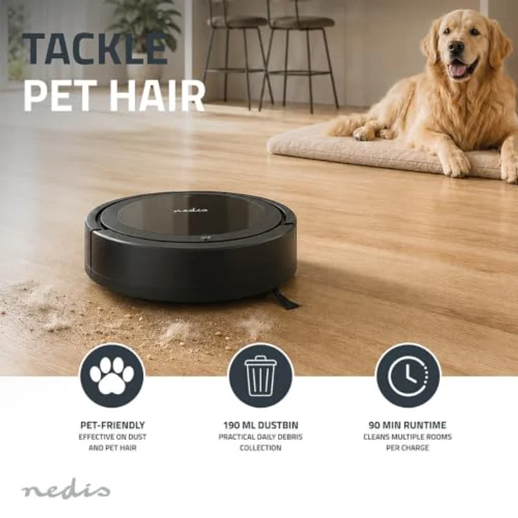 Nedis VCRO300BK, Beutelloser Saugroboter 3-in-1 mit Kehren, Saugen und Trockenwischen, Schwarz – Bild 5