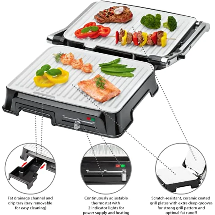 Clatronic KG 3571 Kontaktgrill, 29,5 x 23,5 cm, Keramikbeschichtete Grillplatte, 2000 Watt – Bild 6